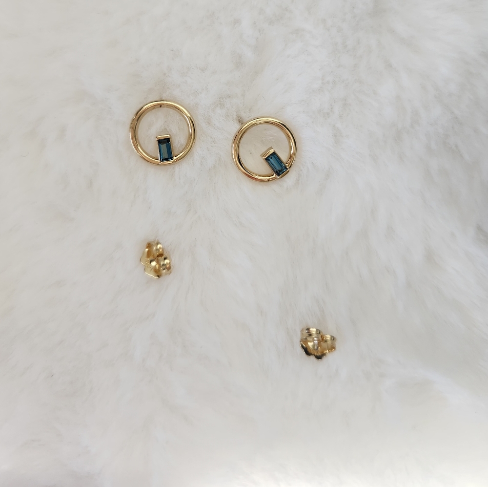 Gold and London Blue Topaz Circle Stud Earrings - Picture 2 of 5